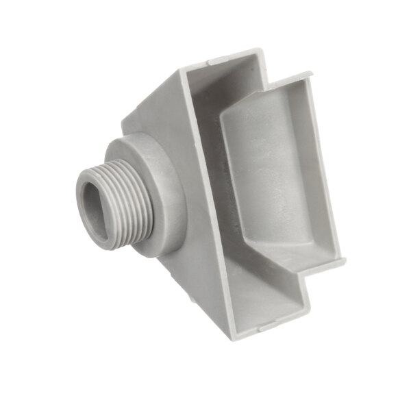 A grey plastic pipe fitting with a white cap on a pipe.