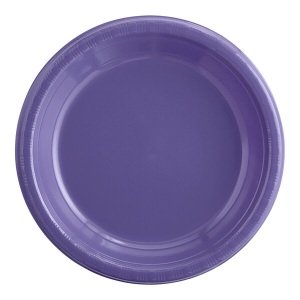 A close-up of a purple plastic plate.