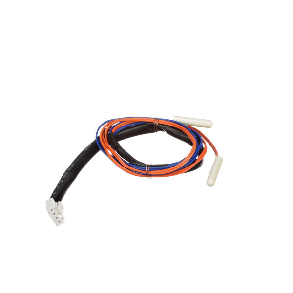 A close-up of a Norlake temperature sensor wire with a red and blue cable.