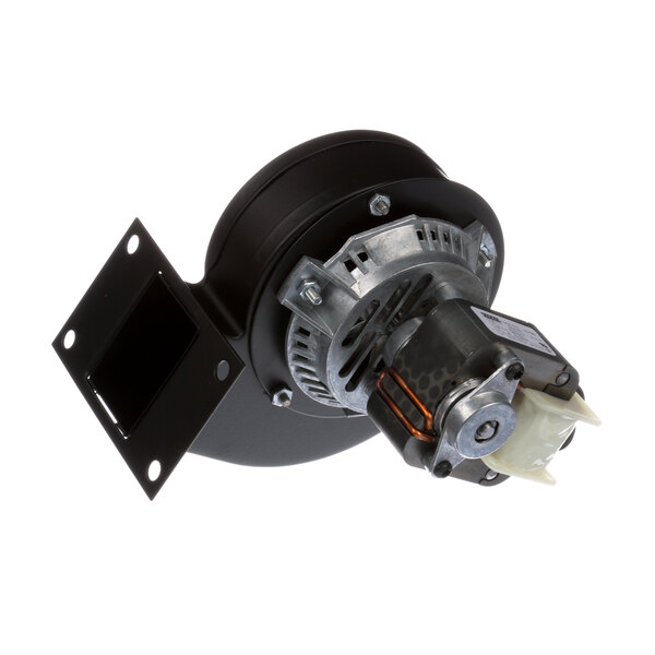 A black and silver electric motor with a metal housing.