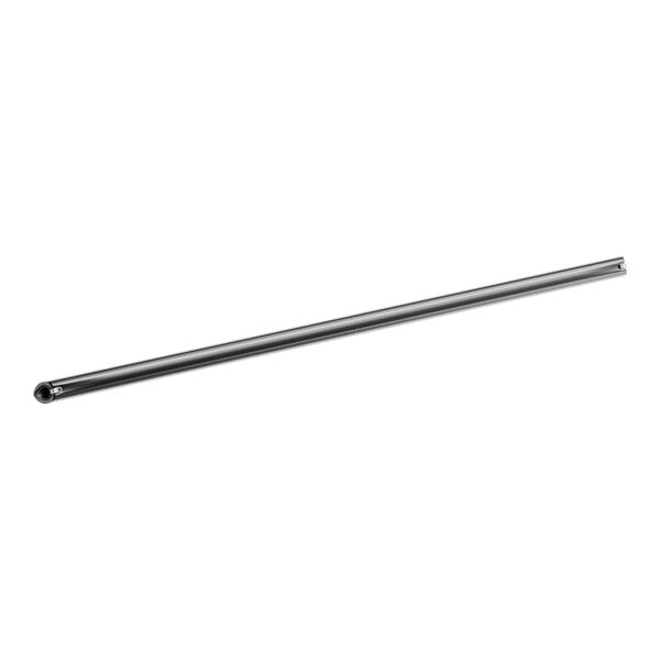 A metal rod with a hole and a black handle on a white background.