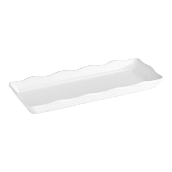 GET ML-154-W Osslo Bake and Brew 14" x 5 1/2" White Scalloped Melamine Rectangular Display Tray - 6/Pack