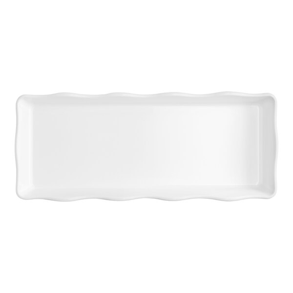 GET ML-154-W Osslo Bake and Brew 14" x 5 1/2" White Scalloped Melamine Rectangular Display Tray - 6/Pack