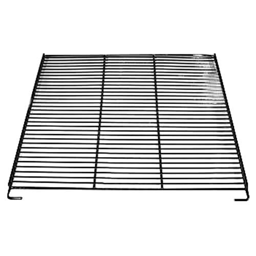A chrome wire shelf grid with shelf clips.