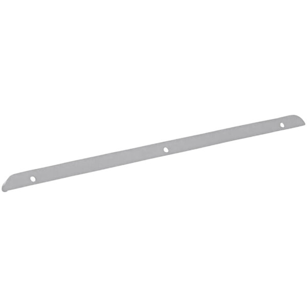 A white metal bar with two holes on it.