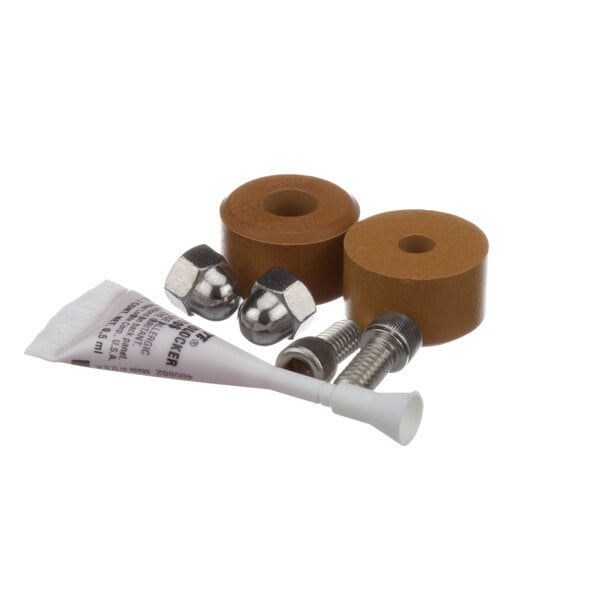 A close-up of a tube with nuts and bolts on a Henny Penny bearing kit.