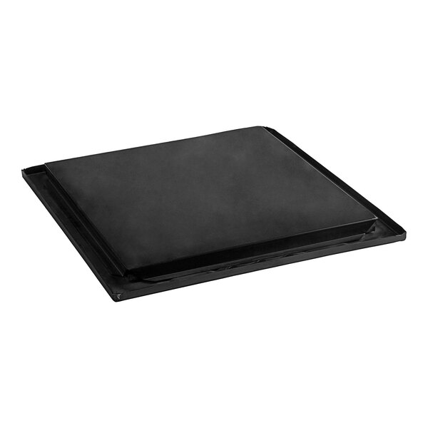A black square Garland oven bottom with a black cover.
