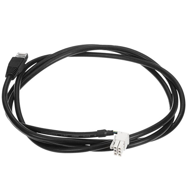 A black bus cable with a white connector on the end.