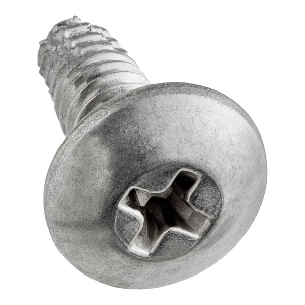 A close-up of a Hobart self tapping screw with a hole in it.