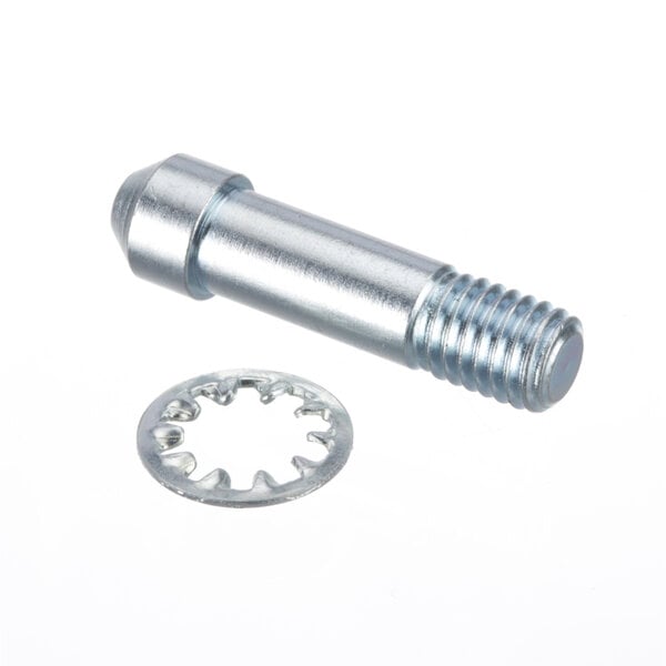 A close-up of a silver bolt and round metal object.