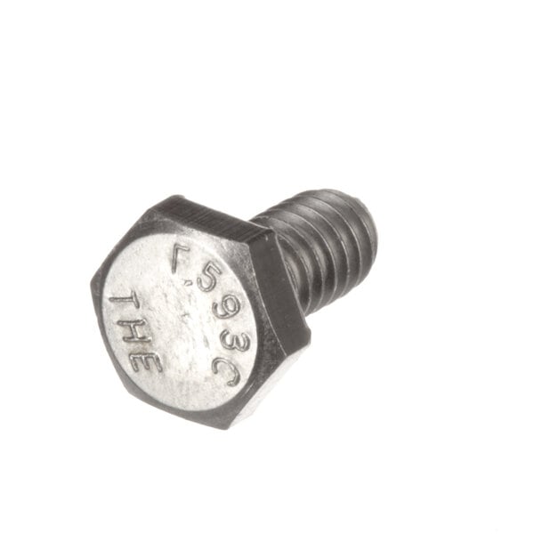 A Groen hex head cap screw on a white background.