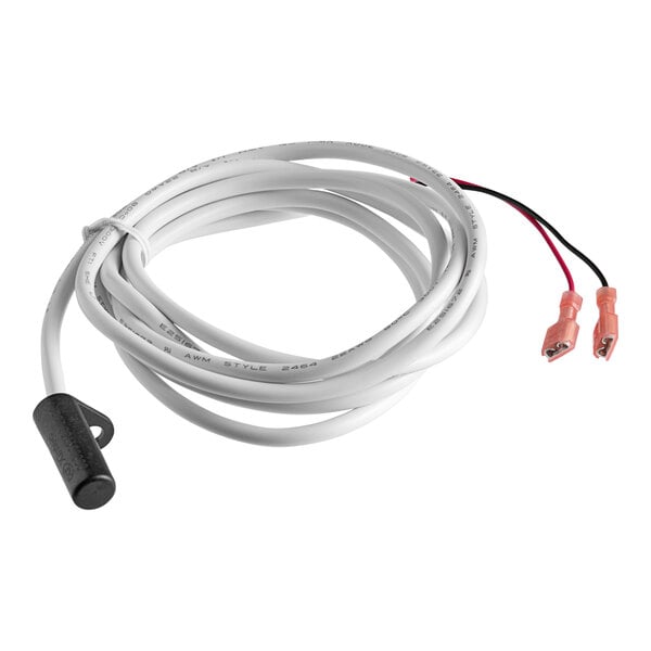 A white cable with a red connector.