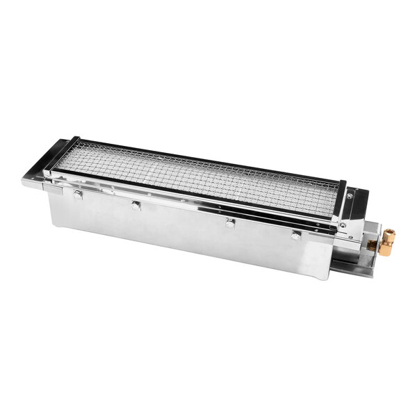 A metal rectangular object with a metal mesh lid.