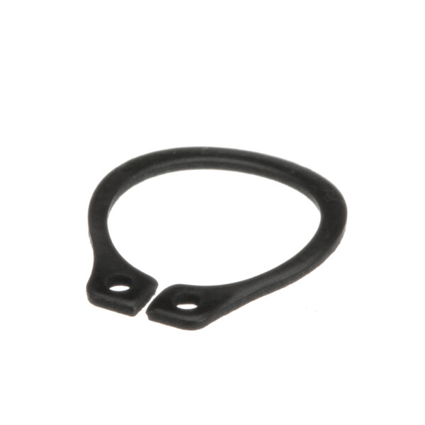 A black rubber Univex retaining ring with two holes.