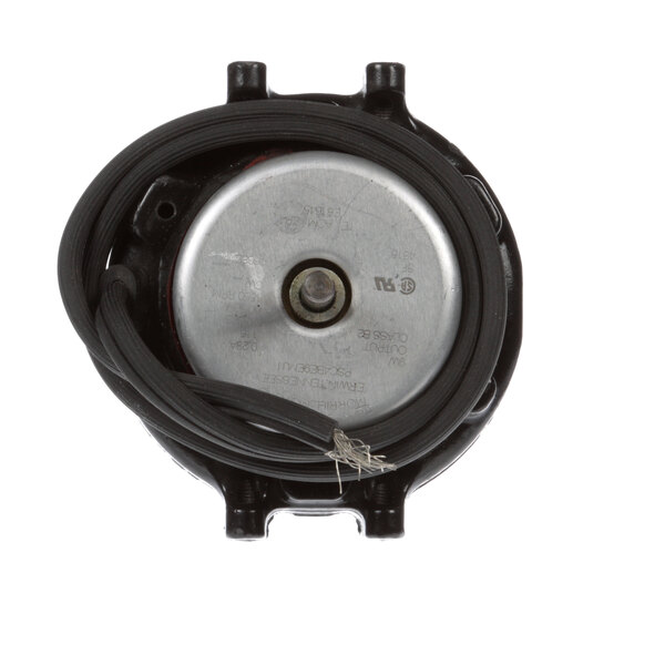 A Norlake evaporator motor with a black cover and wires.