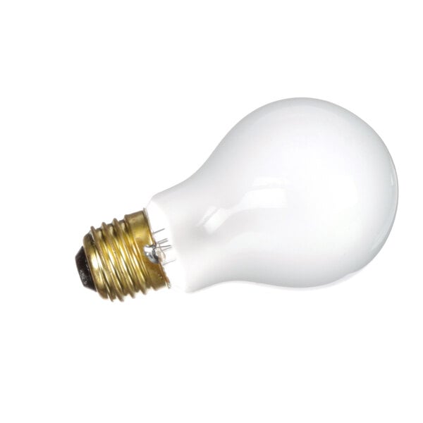 A close-up of a Wells commercial light bulb with a gold base