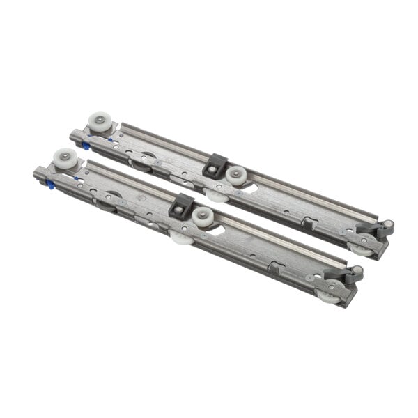 A pair of metal tracks with rollers for a Delfield shallow drawer.