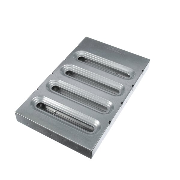 A galvanized metal Kason trapper filter with holes.