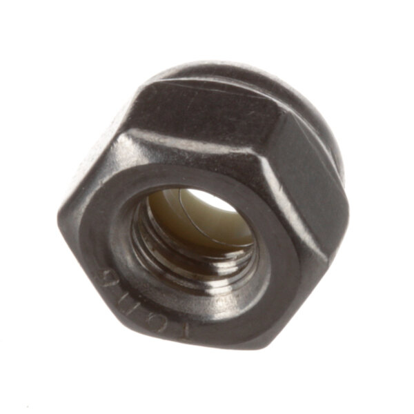 A close-up of a Blakeslee hex nut with a black finish.