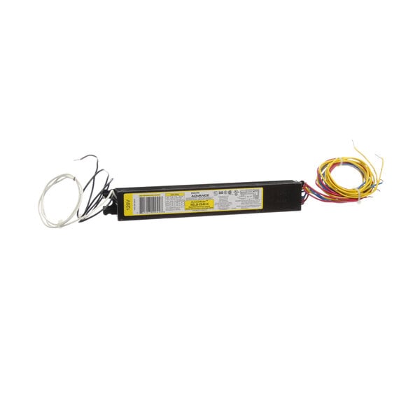 A black rectangular True Refrigeration light ballast with black and yellow wires and a wire connector.