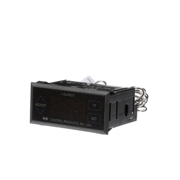 A black Delfield digital temperature controller with a black screen.