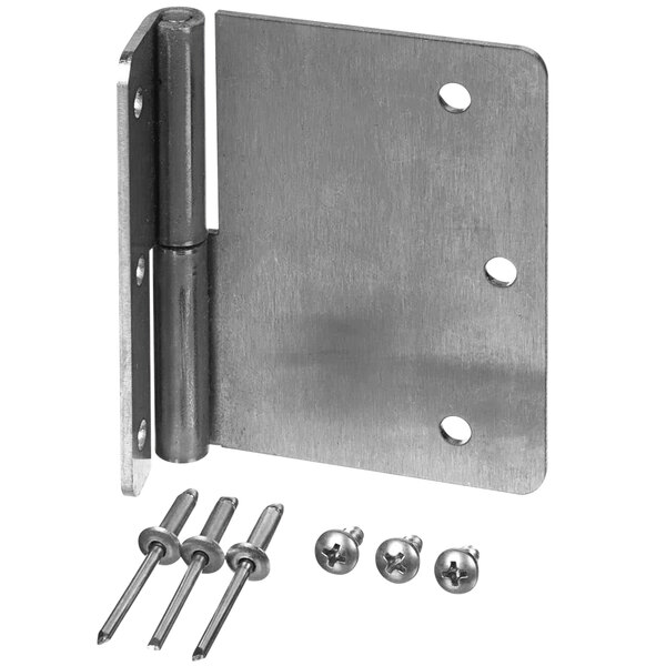 A Lockwood stainless steel hinge kit with screws and nuts.