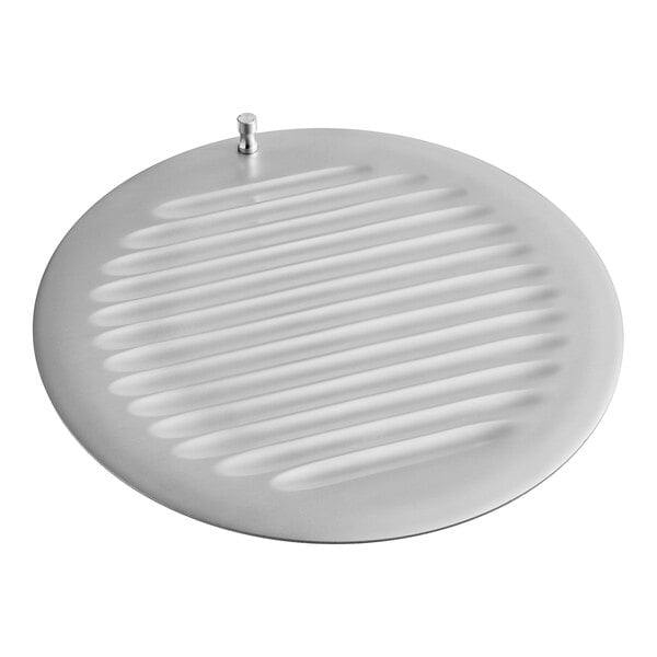 A white round metal center plate with a circular design.