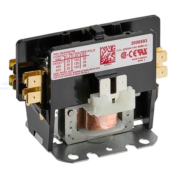 A black and gold Manitowoc Ice contactor with a copper coil and wire.