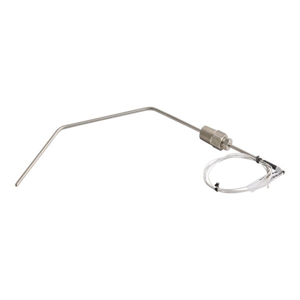 A metal rod with a threaded fitting and an attached wire, likely a temperature probe or sensor.