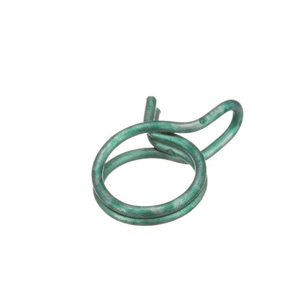 A green metal Groen hose clamp.