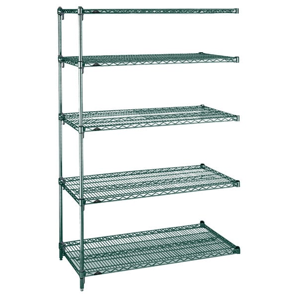 a green wire shelving unit