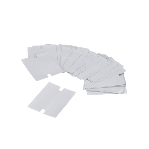A stack of white rectangular cards.