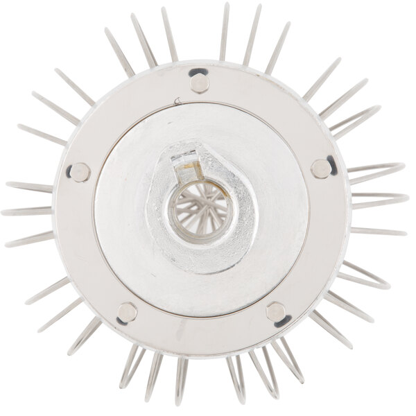 A close up of a Globe stainless steel wire whip with a white background.