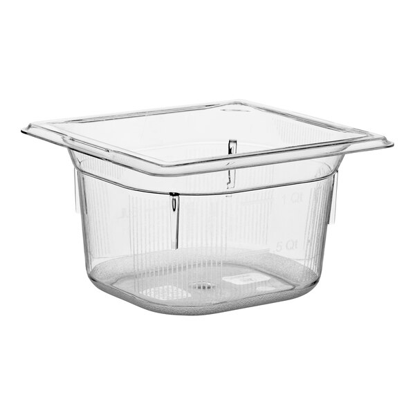 A clear square container with a square lid.