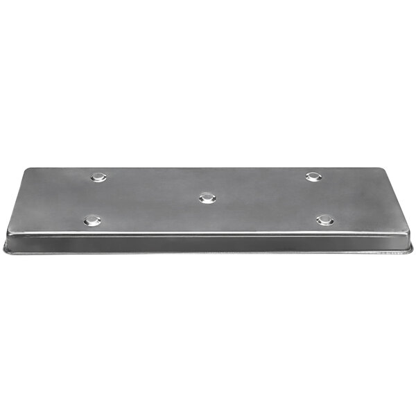 A Traulsen large rectangular stainless steel pan condensate plate with holes.