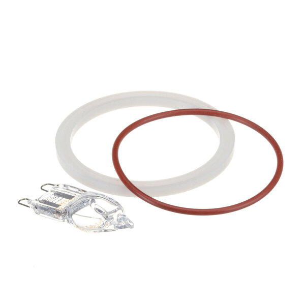 A rubber seal and a ring on a white background.