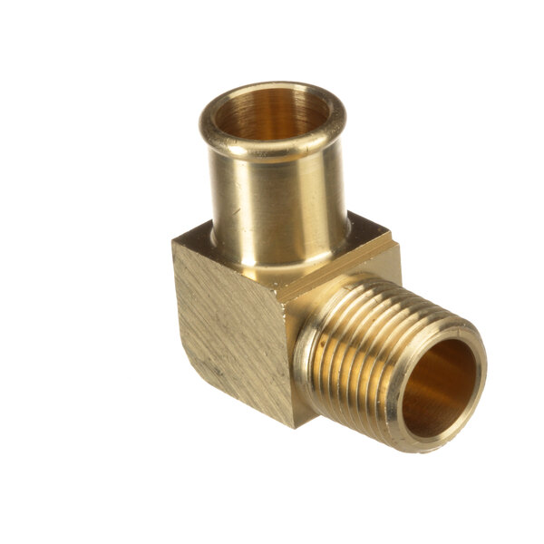 A Groen brass threaded elbow fitting.