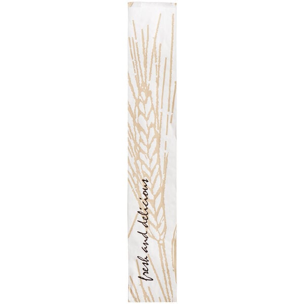 A white rectangular paper bag with a wheat design.