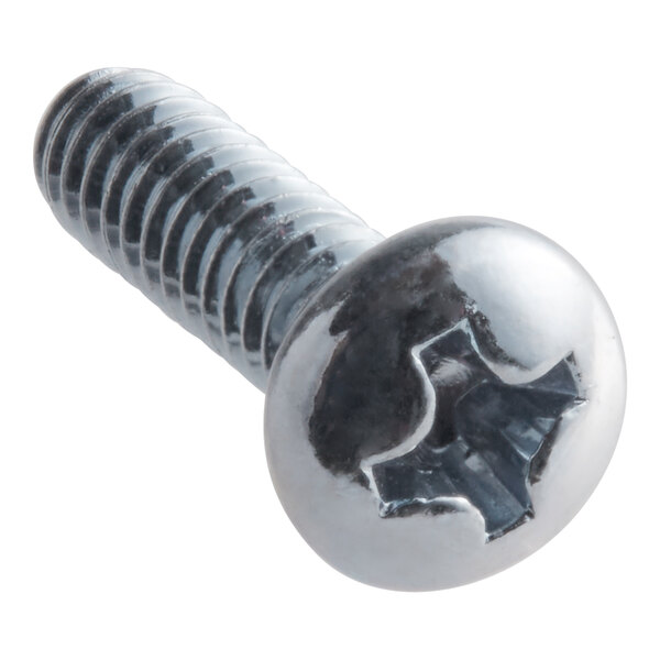 A close-up of a Vollrath screw with a metal head.