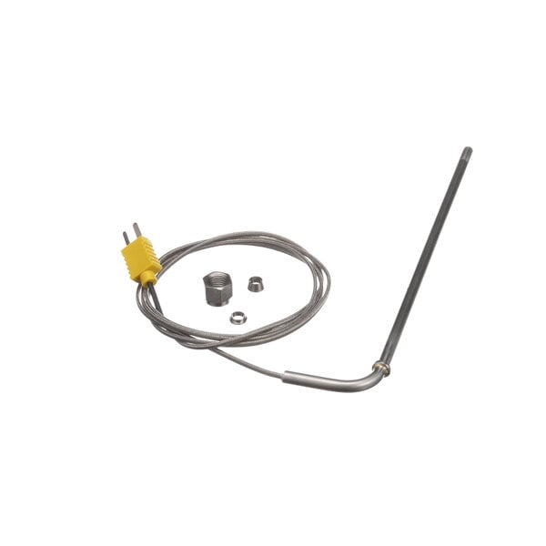 A Duke temperature probe with a metal cable and yellow plug.