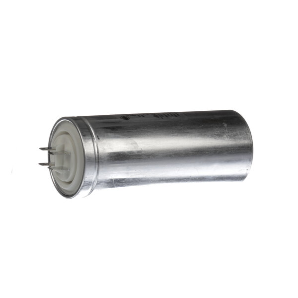 A silver metal Sammic run capacitor.