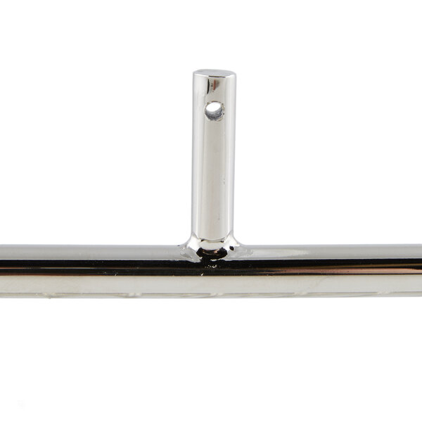 A silver metal rack with three rectangular shelves and a black handle.