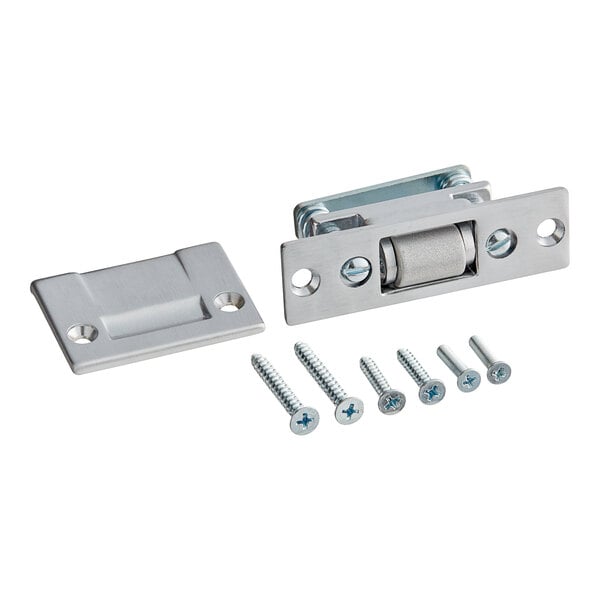 A silver rectangular stainless steel Alto-Shaam latch with a hole.