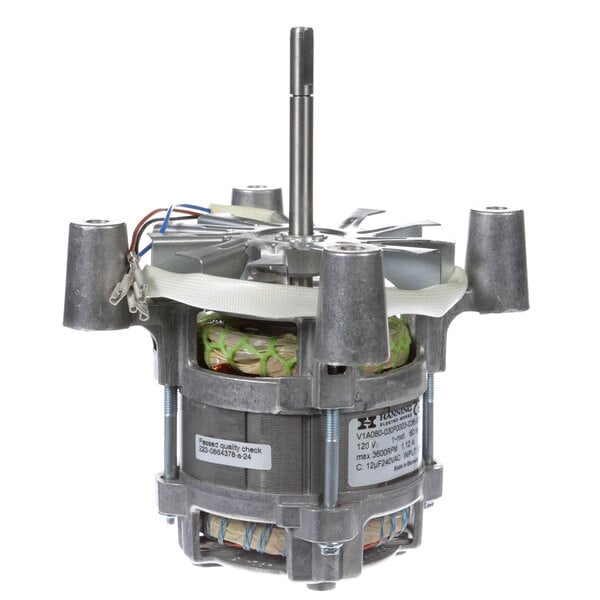 A Moffat M232905 fan motor with metal parts and a fan on top.