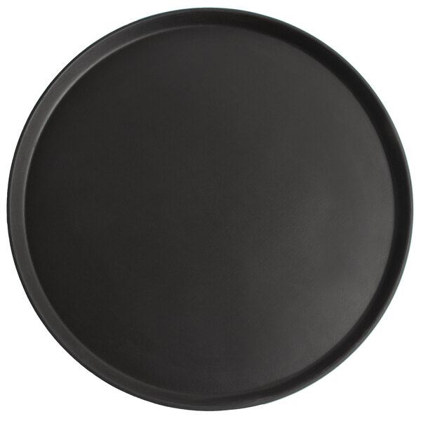 A black round Cambro non-skid serving tray.