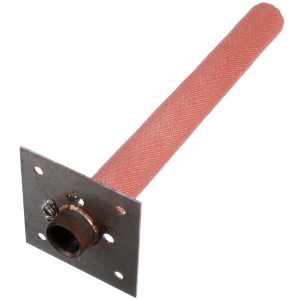 A metal pipe with a square hole and a long tube.