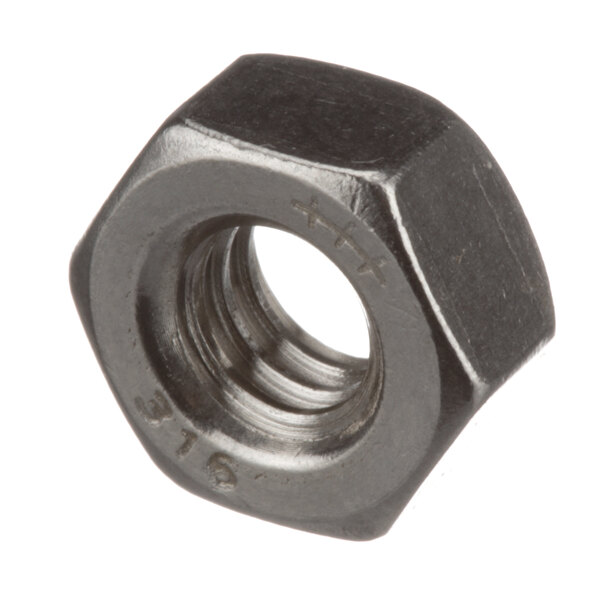 A close-up of a black Pitco hexagon nut.