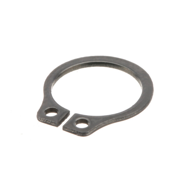 A black metal Hobart retaining ring with two holes.