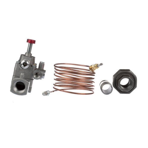 A Bakers Pride M1558X safety valve with a gas hose and a nut and bolt.