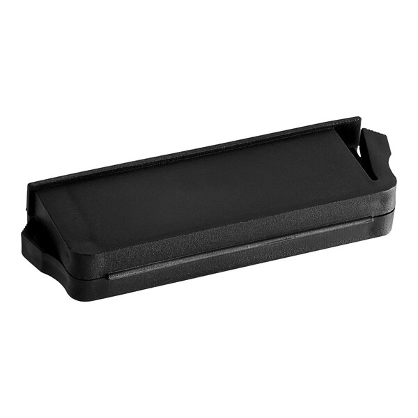 A black rectangular plastic case with a black surface and clip.